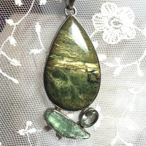 Green Kyanite, Prasiolite & Swiss Opal Pendant 925